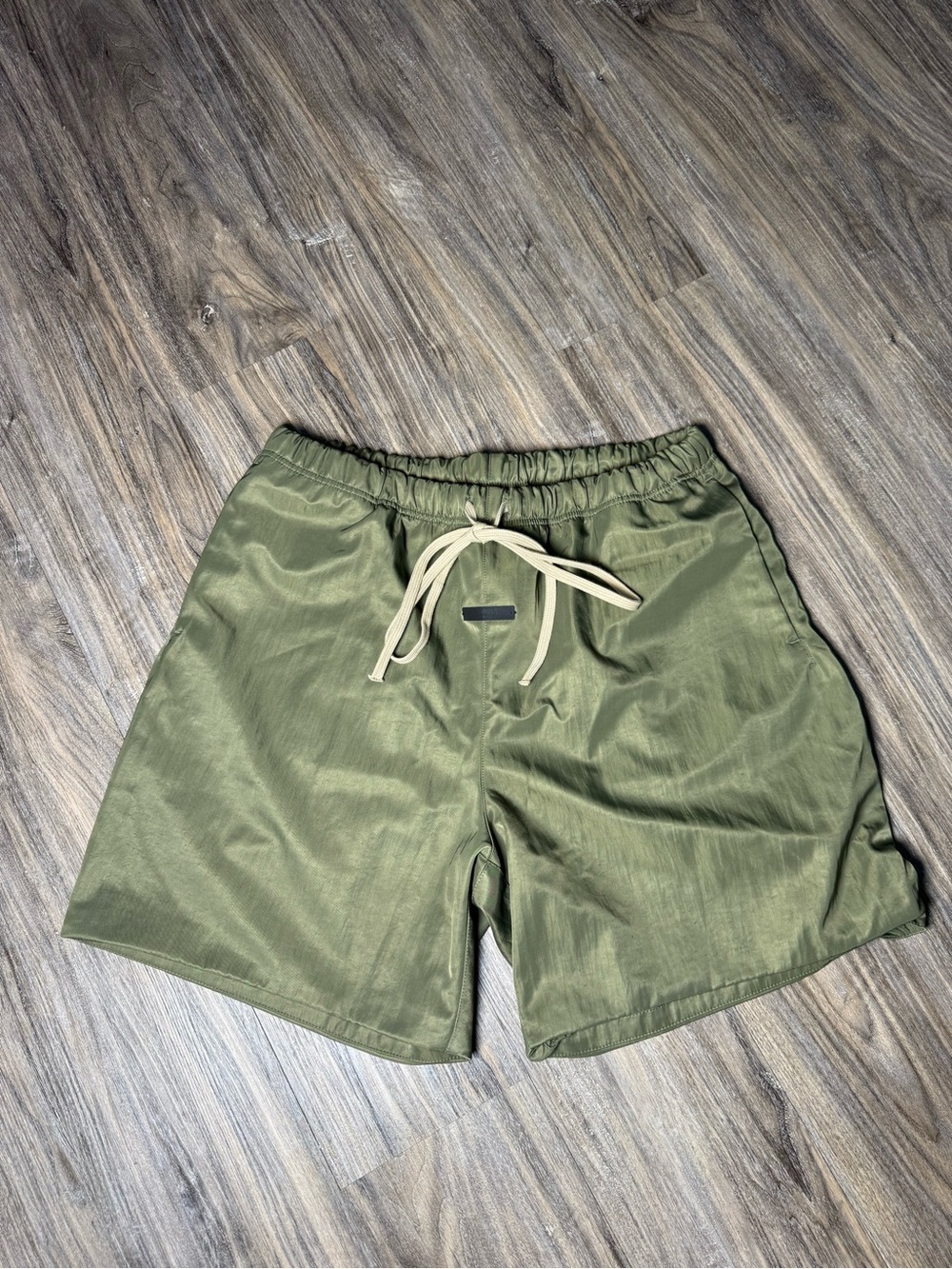 Fear of God  ESSENTIALS Olive Swim Trunks with Cream Drawstring